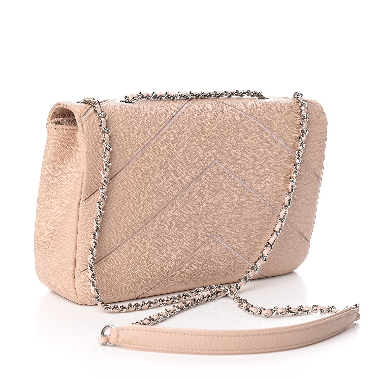 Chanel Caviar Macro Chevron Single Flap Beige 3 of 13