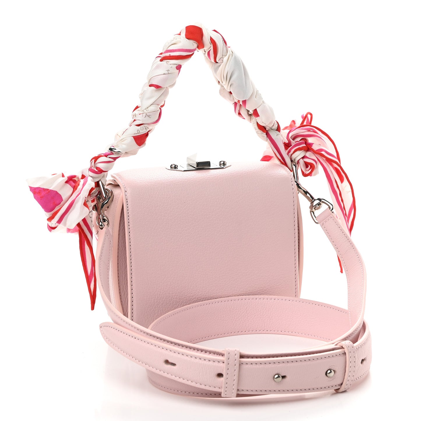 Calfskin Silk Scarf Box Shoulder Bag 16 Baby Pink Ivory