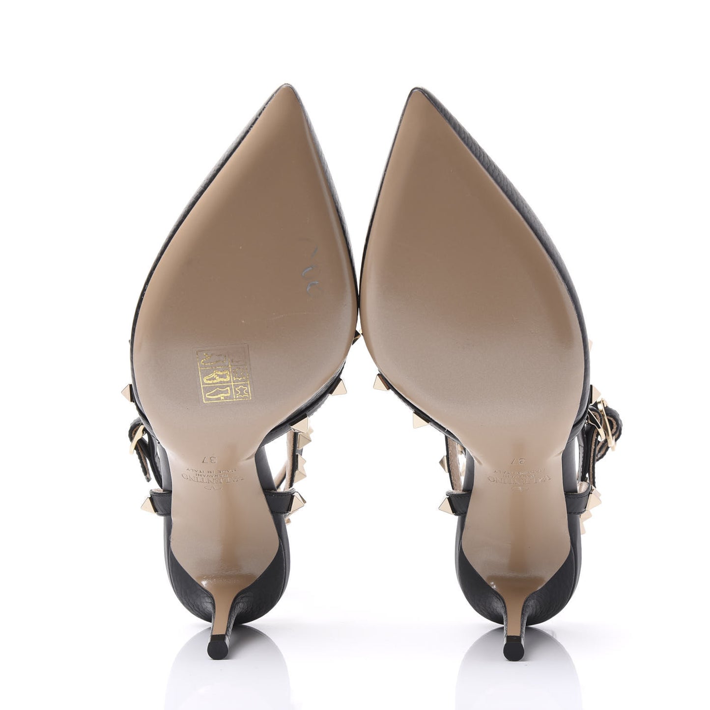 Pebbled Calfskin Rockstud Ankle Strap 65mm Pumps 37 Black