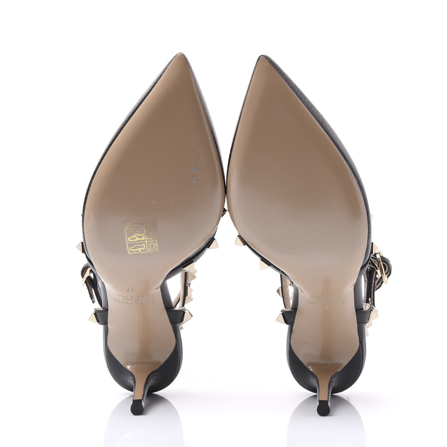 Valentino Garavani Pebbled Calfskin Rockstud Ankle Strap 65mm Pumps 37 Black 5 of 9