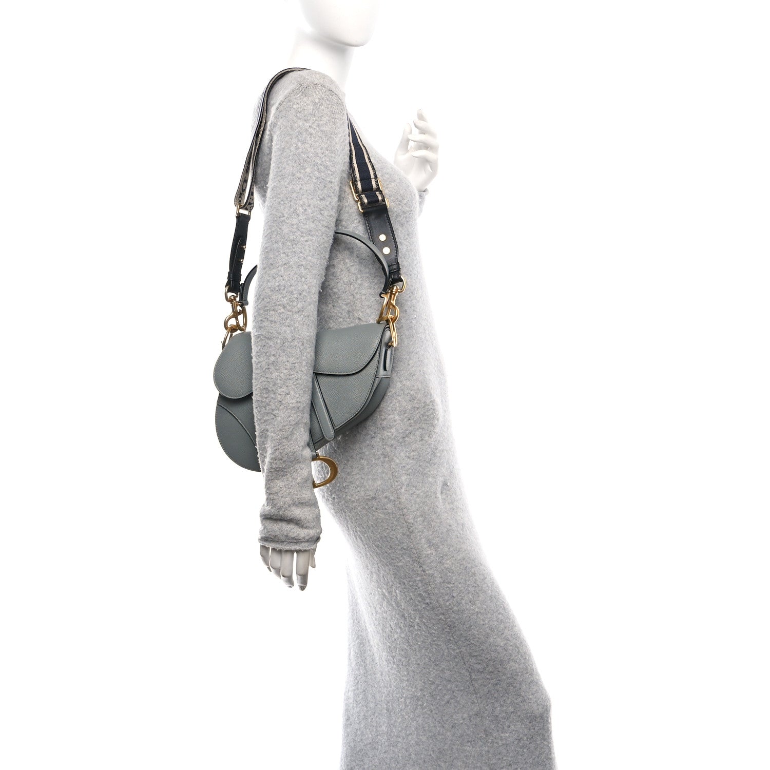 Christian Dior Grained Calfskin Saddle Bag With Strap Stone Grey 2 of 10