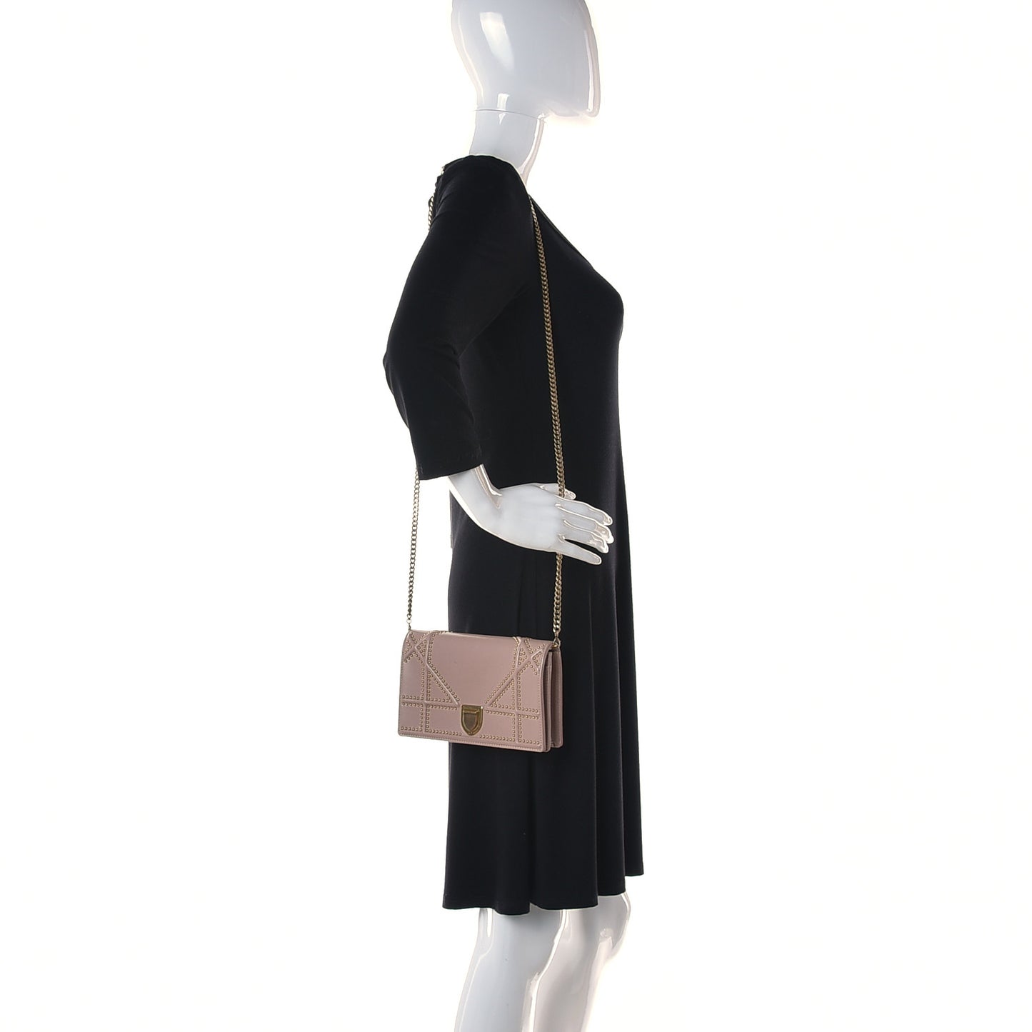 Calfskin Studded Diorama Wallet on Chain Pouch Nude