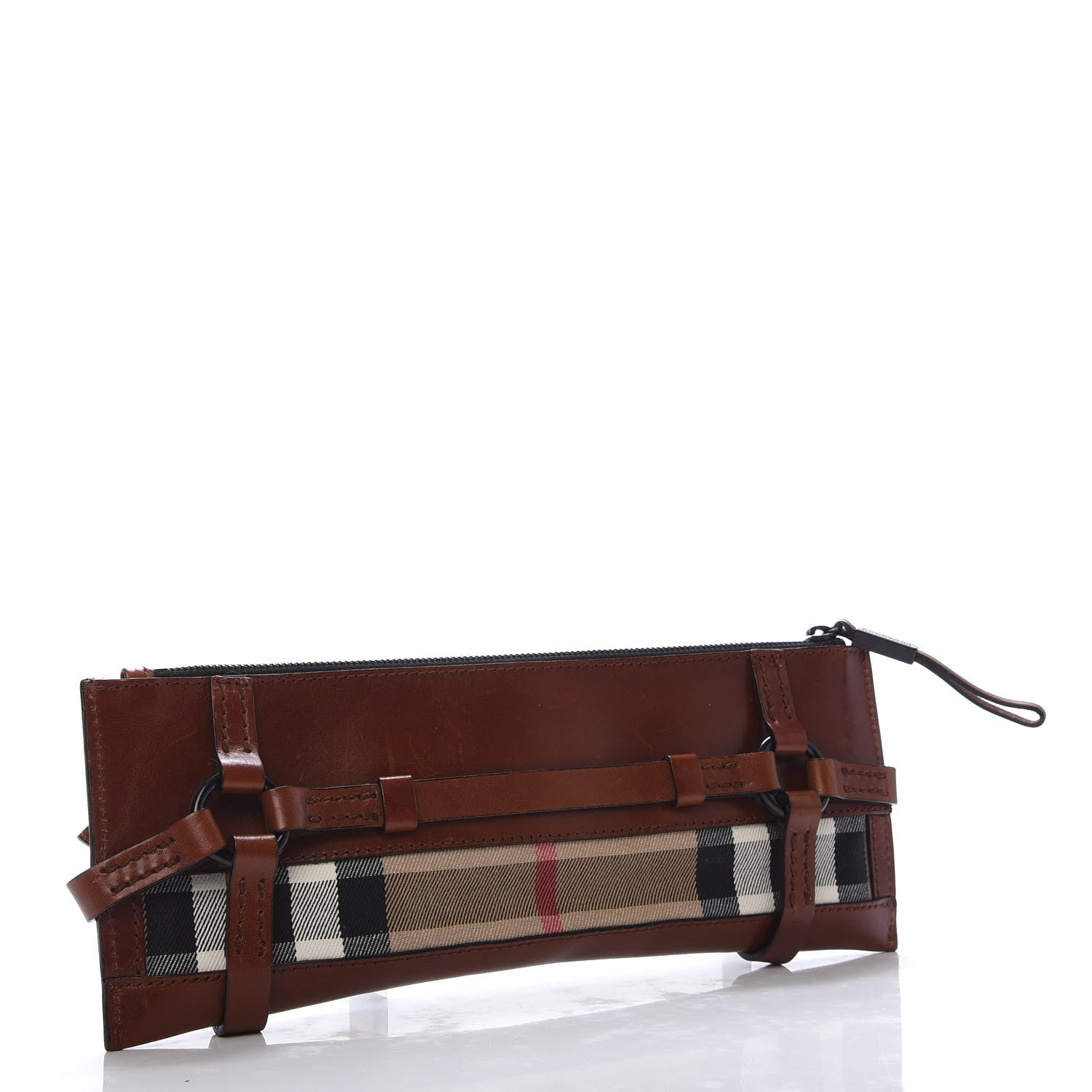 Burberry Bridle Calfskin House Check Zip Pouch Dark Tan 3 of 10