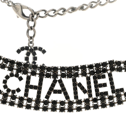 Chanel Crystal CC Logo Choker Necklace Silver Black 4 of 5