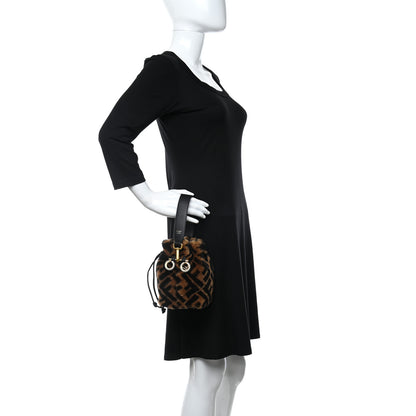 Fendi Shearling Vitello Dolce F is Fendi Macro FF 1974 Mini Mon Tresor Bucket Bag Tobacco Black 2 of 10