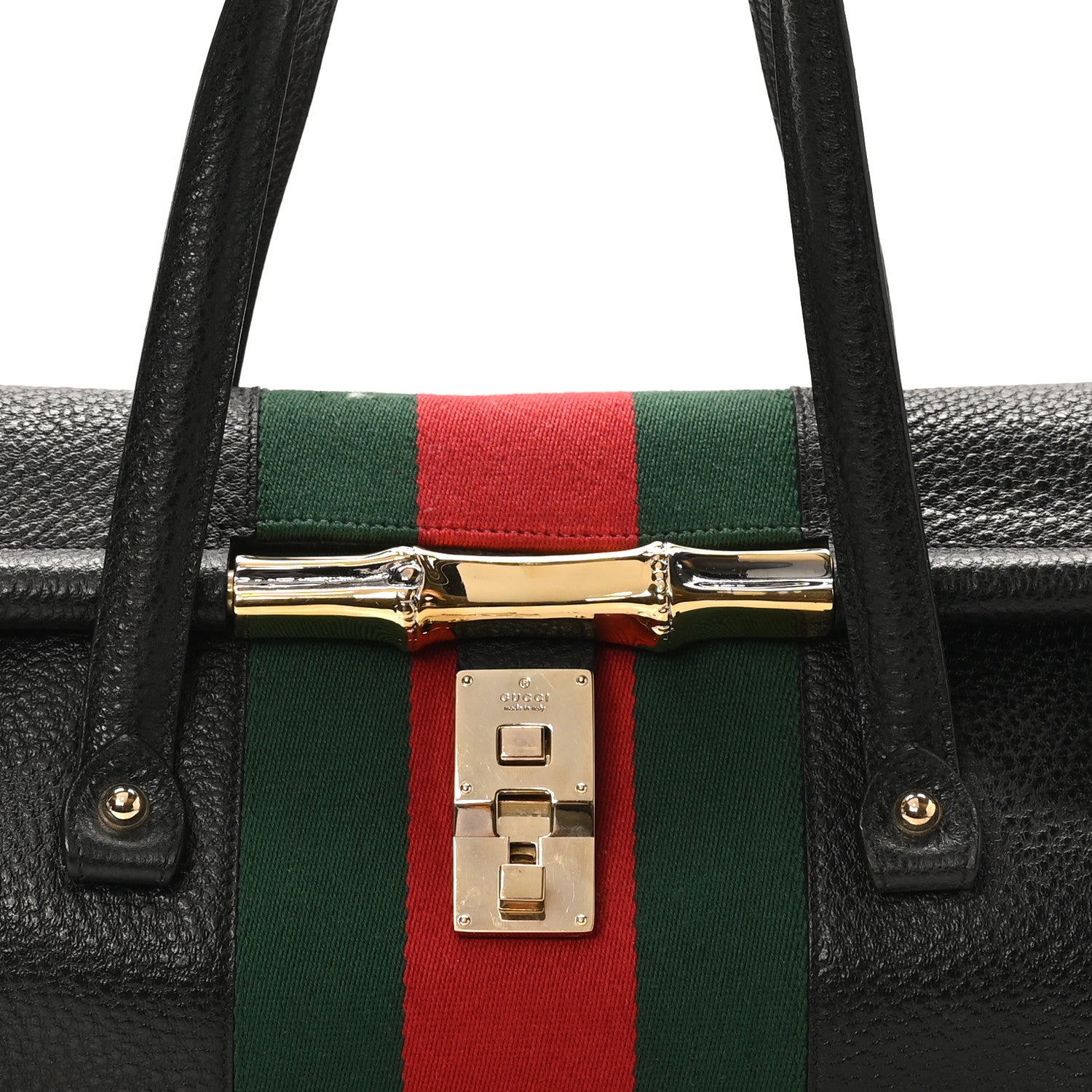 Gucci Calfskin Web Bamboo Bullet Satchel 8 of 10