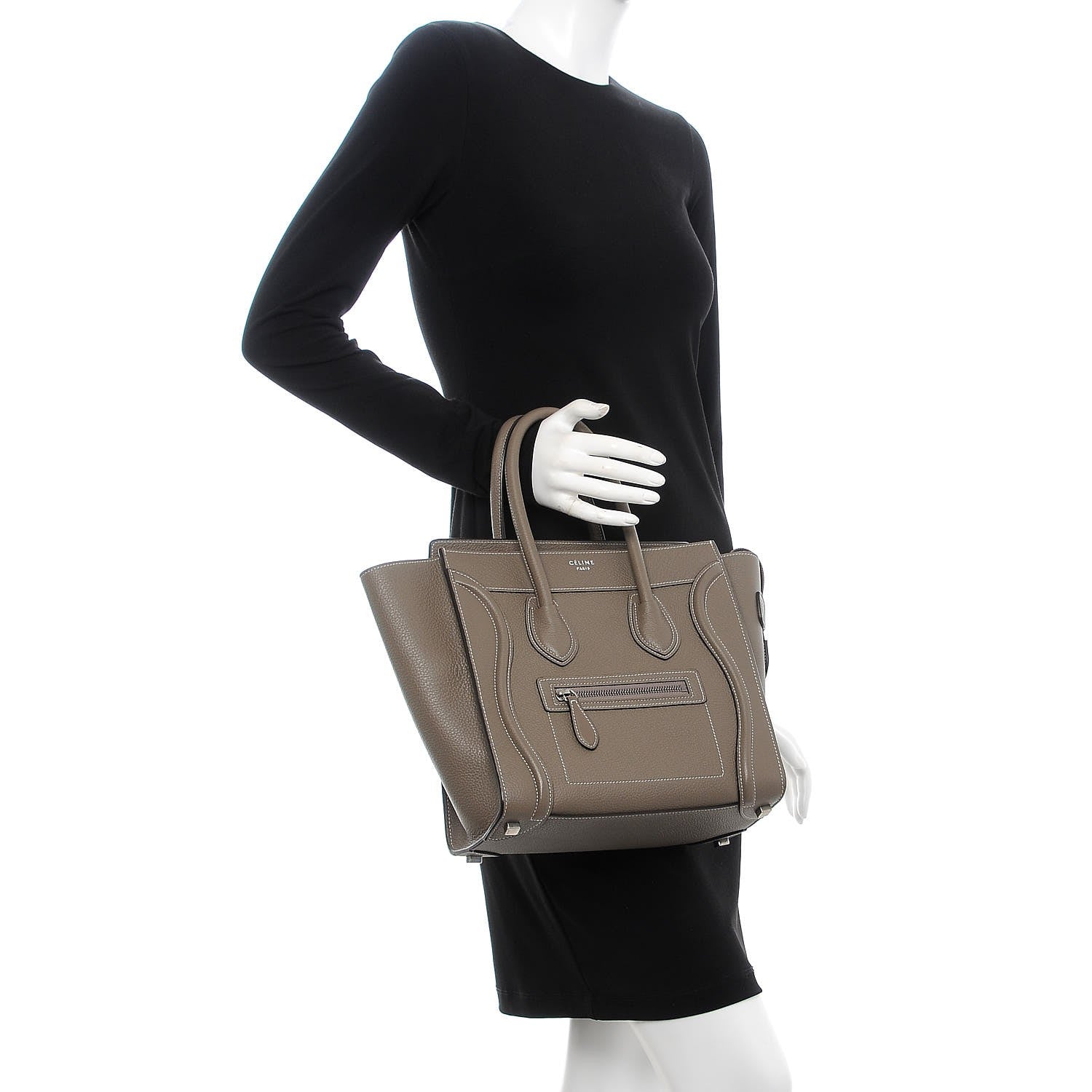Celine Drummed Calfskin Micro Luggage Souris 2 of 9