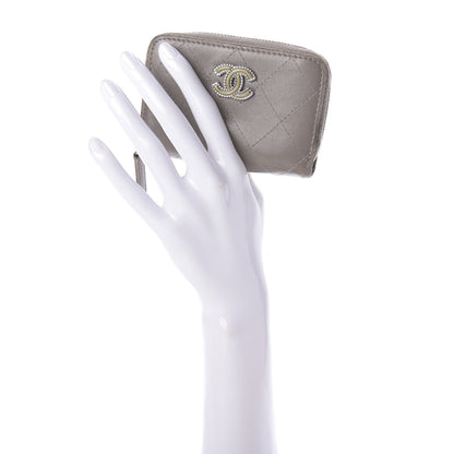 Chanel Calfskin Resin Quilted Zip Around Coin Purse Grey 2 of 9