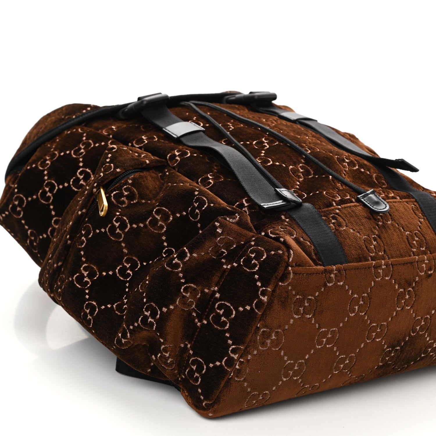 Gucci Velvet GG Monogram Web Medium Double Buckle Backpack Brown Black 8 of 9