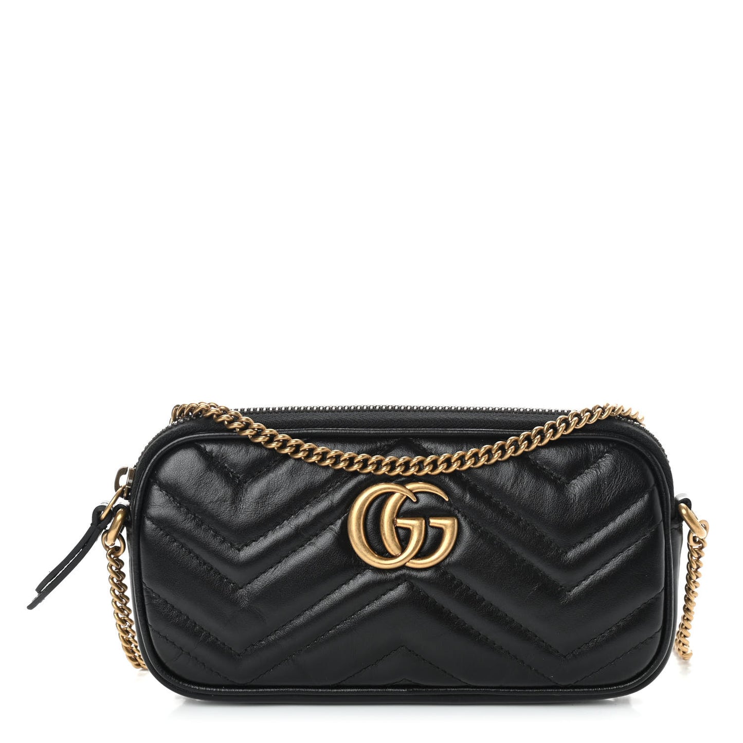 Calfskin Matelasse Mini GG Marmont Chain Crossbody Bag Black