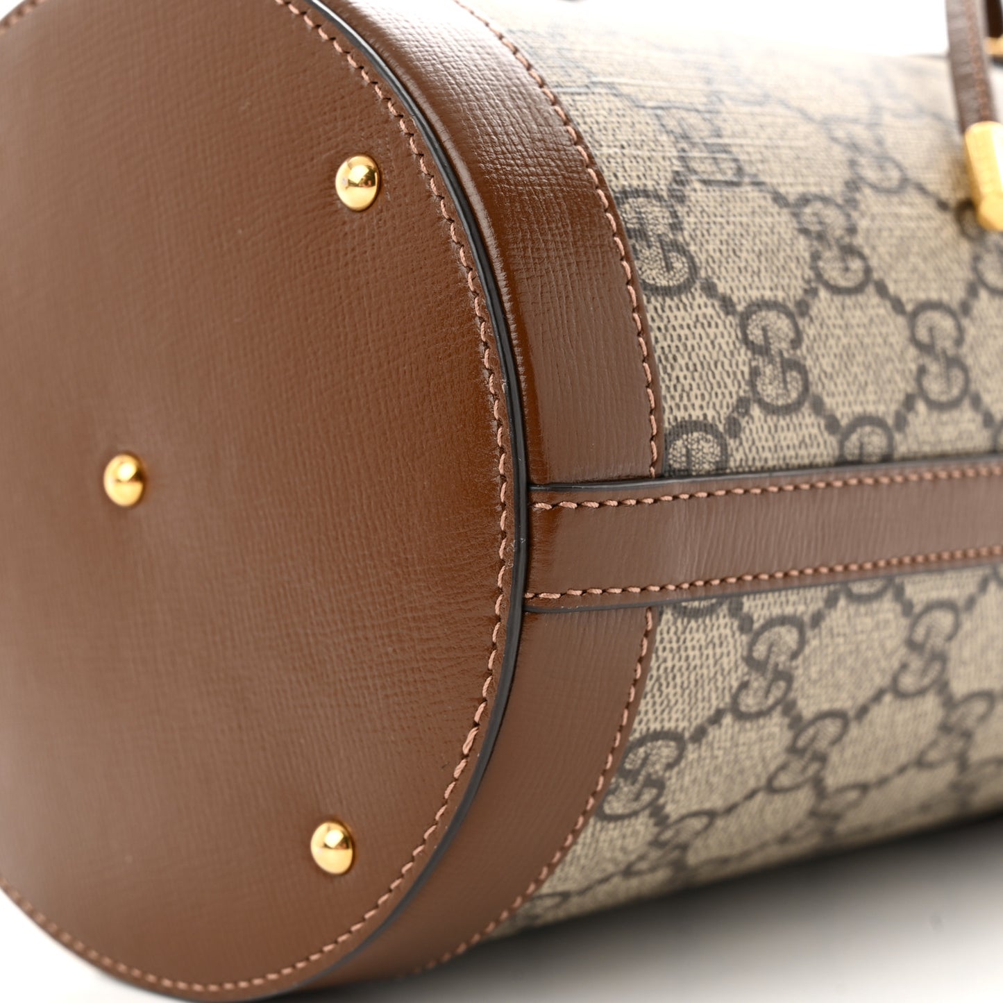 GG Supreme Monogram Azalea Sakai Calfskin Small Horsebit 1955 Drawstring Bucket Bag Beige Ebony Brown Sugar