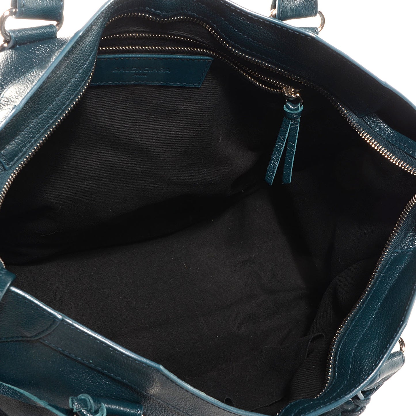 Shiny Goatskin Silver Metallic Edge Hardware City Bleu Paon