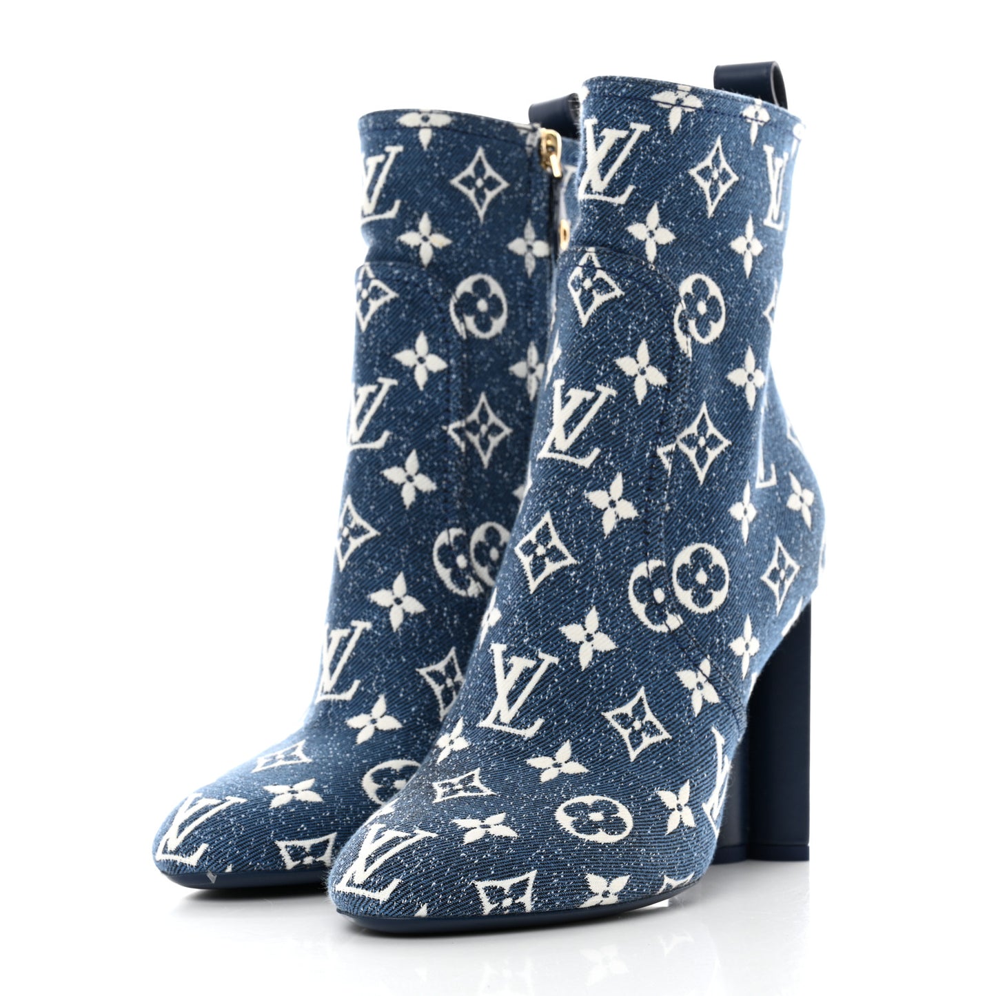 Denim Monogram Silhouette Ankle Boots 38 Navy Blue