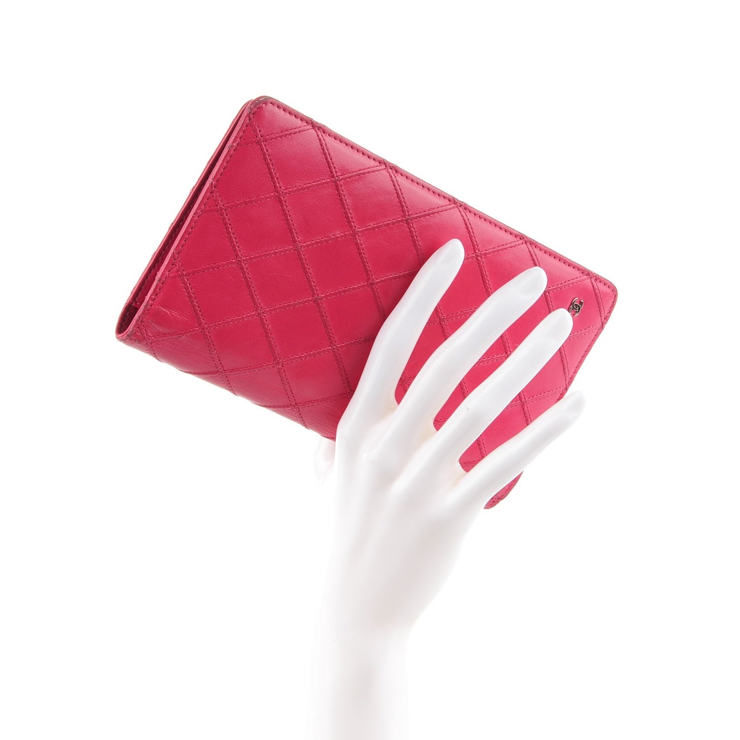 Lambskin Diamond Stitched Yen Wallet Fuchsia