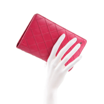 Chanel Lambskin Diamond Stitched Yen Wallet Fuchsia 2 of 9