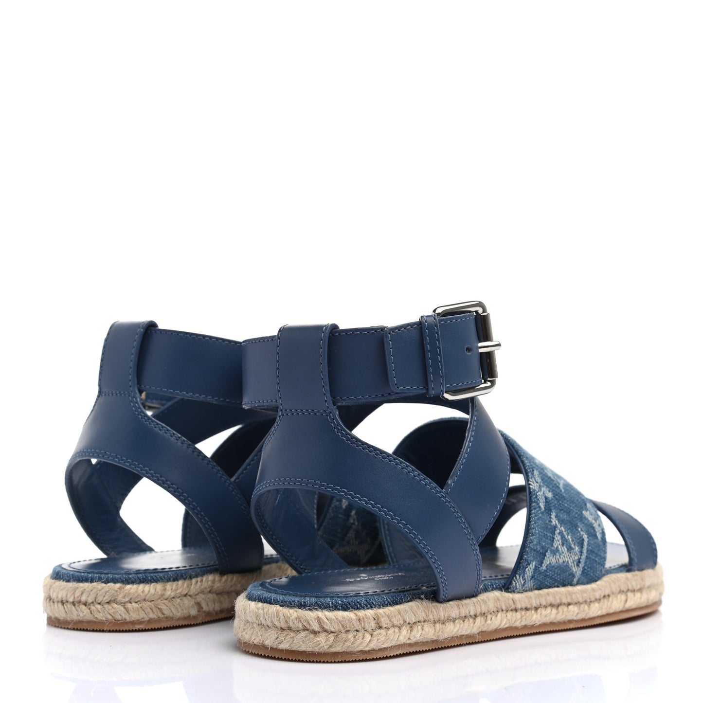 Monogram Denim Starboard Espadrille Flat Sandal 37 Blue