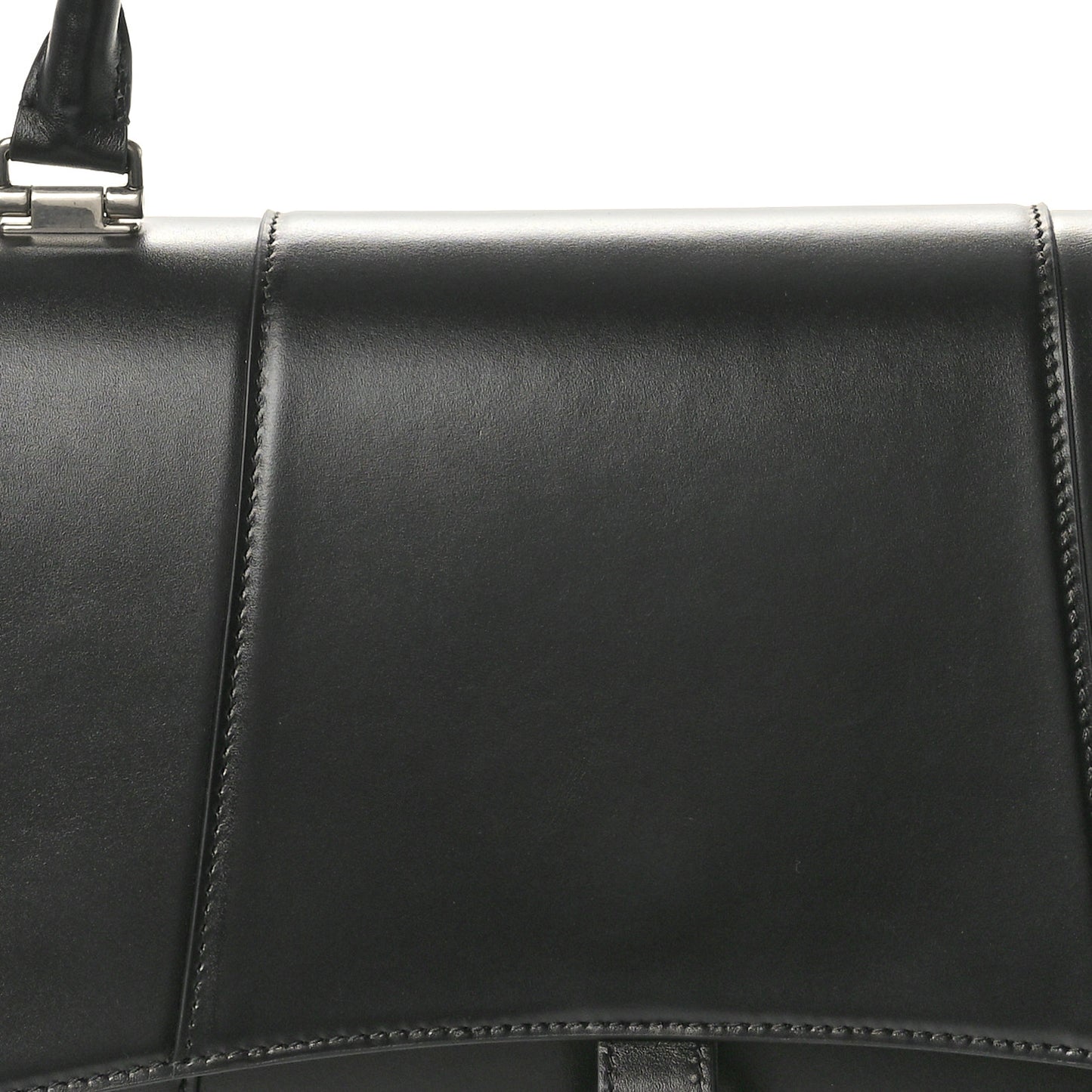 Shiny Box Calfskin Medium Hourglass Hinge Top Handle Bag Black