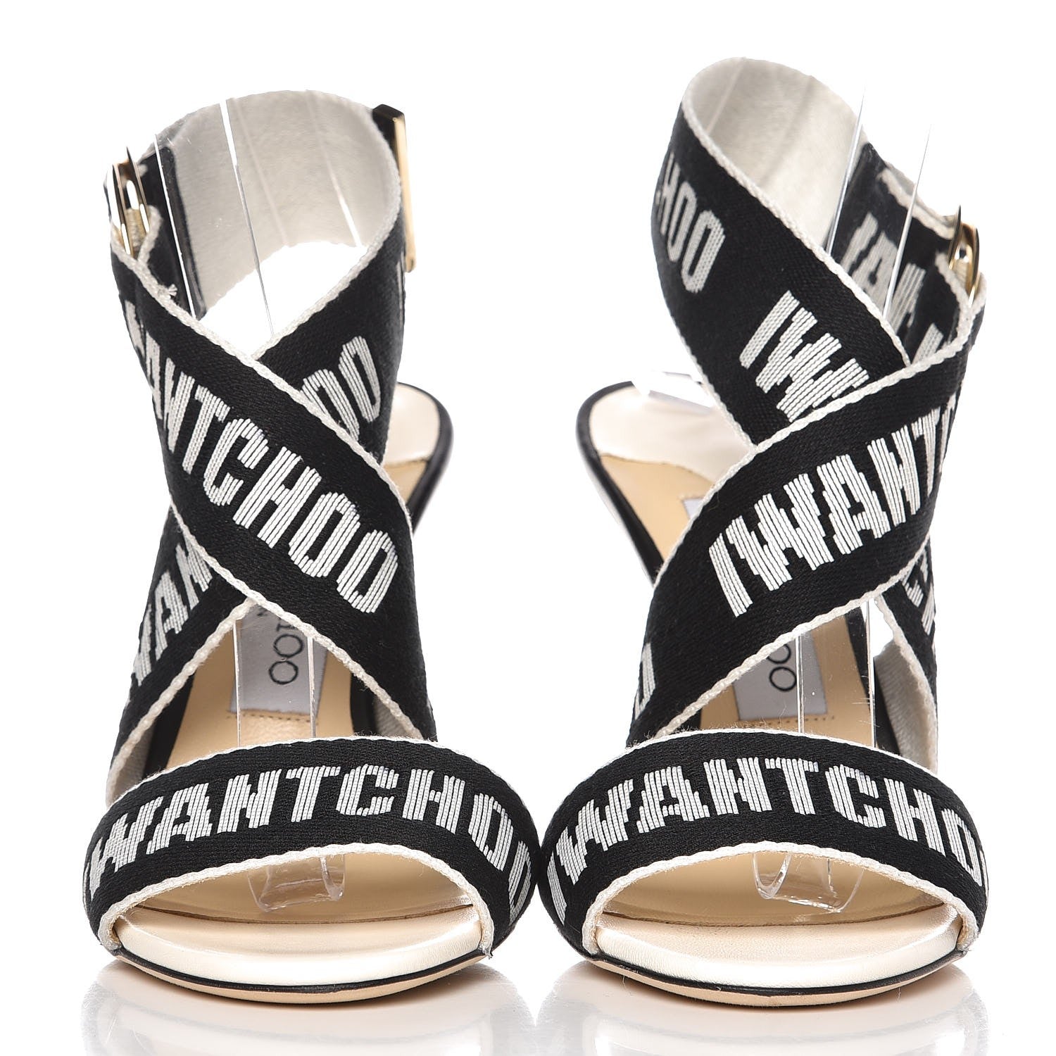 Jimmy Choo Nappa Nylon Bailey Logo Tape Sandals 36 Black Chalk 2 of 9