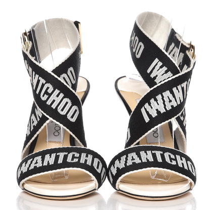 Jimmy Choo Nappa Nylon Bailey Logo Tape Sandals 36 Black Chalk 2 of 9