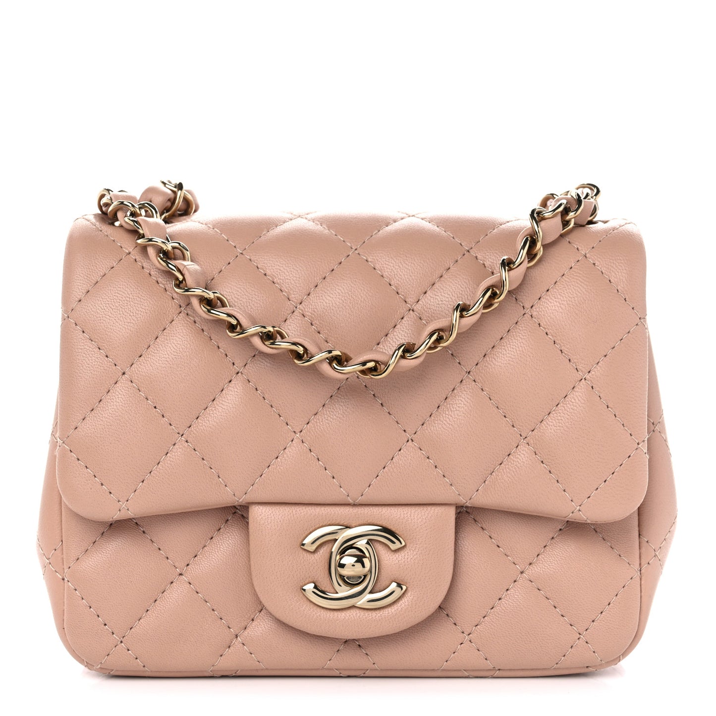 Lambskin Quilted Mini Square Flap Beige