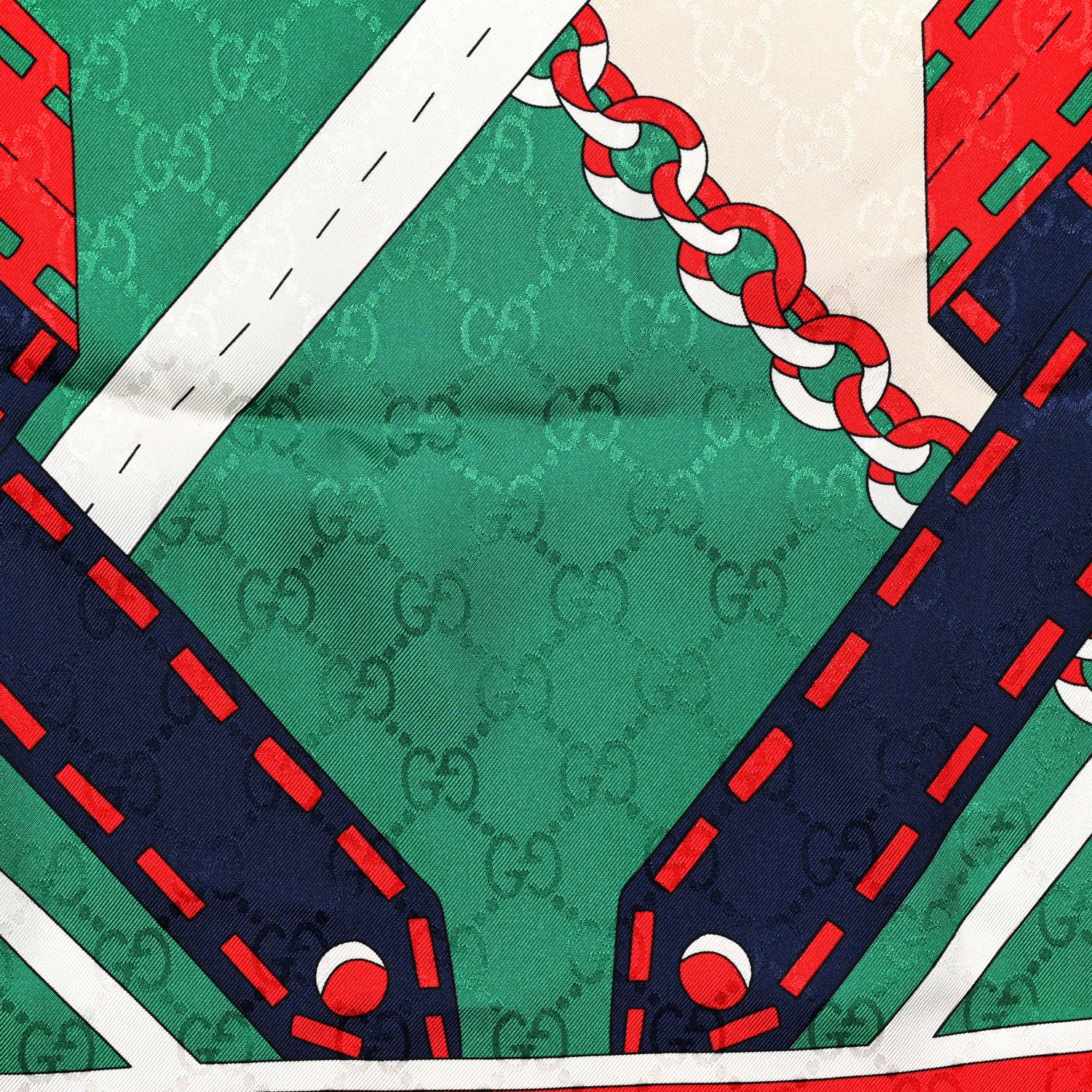 Gucci Silk Chain Argyle Square Scarf Emerald Red 2 of 3