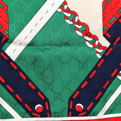 Gucci Silk Chain Argyle Square Scarf Emerald Red 2 of 3