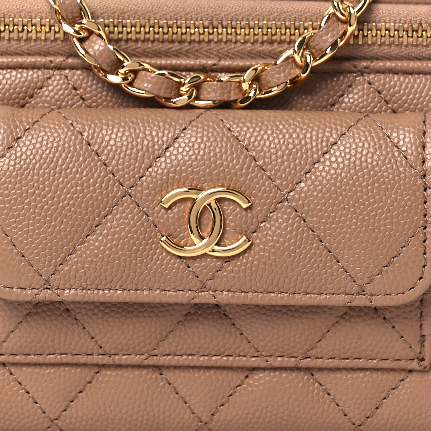 Chanel Caviar Quilted Polly Pocket East West Top Vanity With Chain Dark Beige 8 of 11