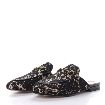 Gucci Lace Malaga Kid Womens Princetown Slippers 36 Black Skin Rose 3 of 10