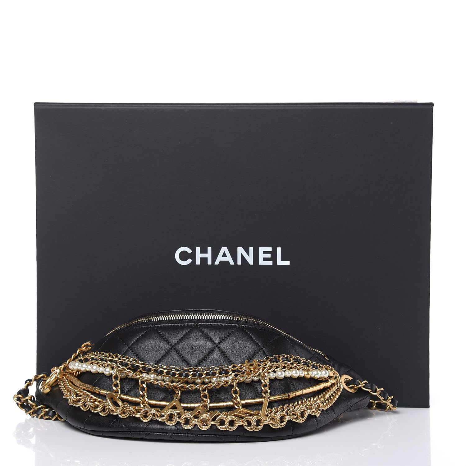 Chanel Lambskin Quilted All About Chains Waist Belt Bag Black 8 of 8