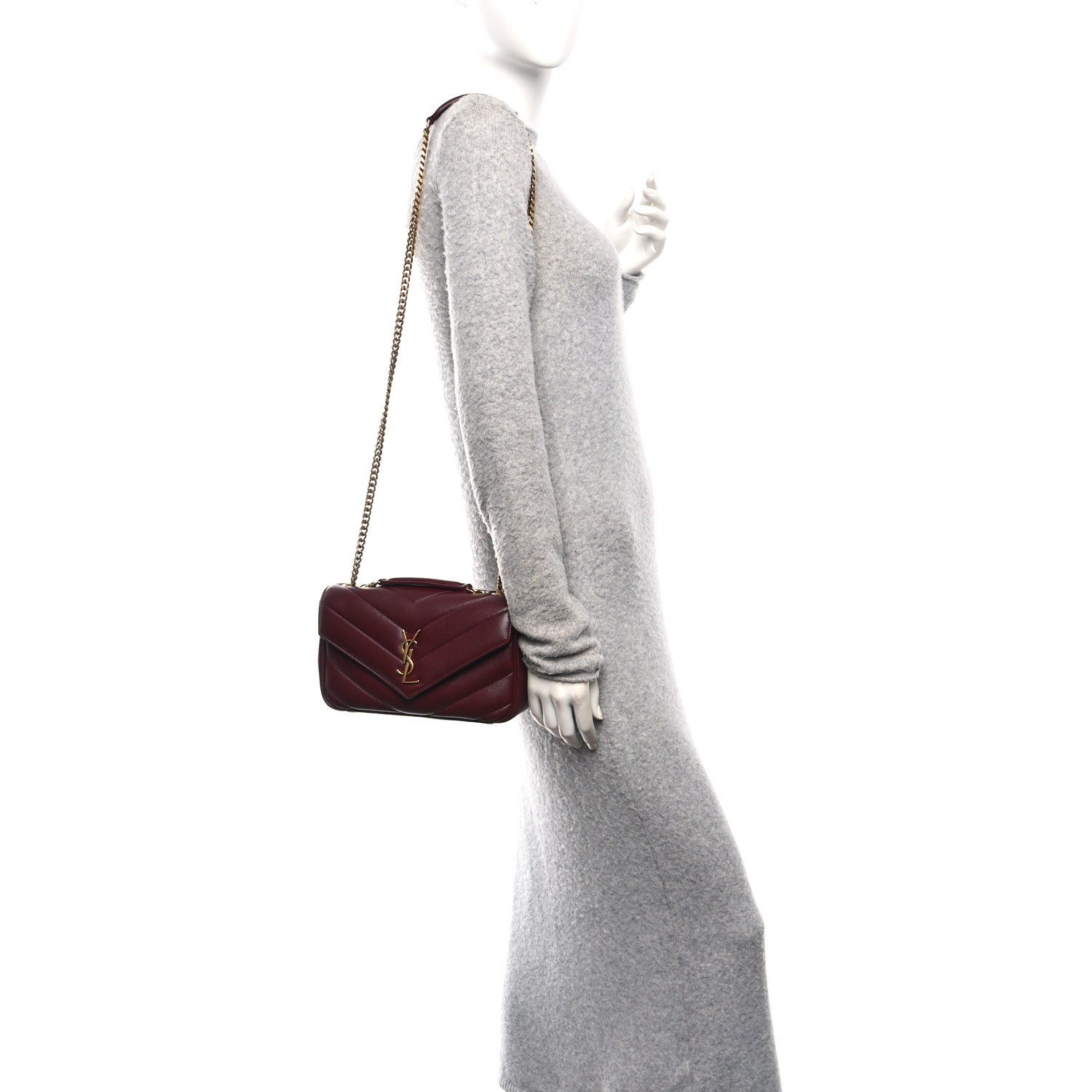 Saint Laurent Lambskin Chevron Quilted Small Loulou Rouge Cabernet 2 of 11