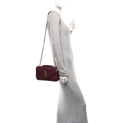 Saint Laurent Lambskin Chevron Quilted Small Loulou Rouge Cabernet 2 of 11
