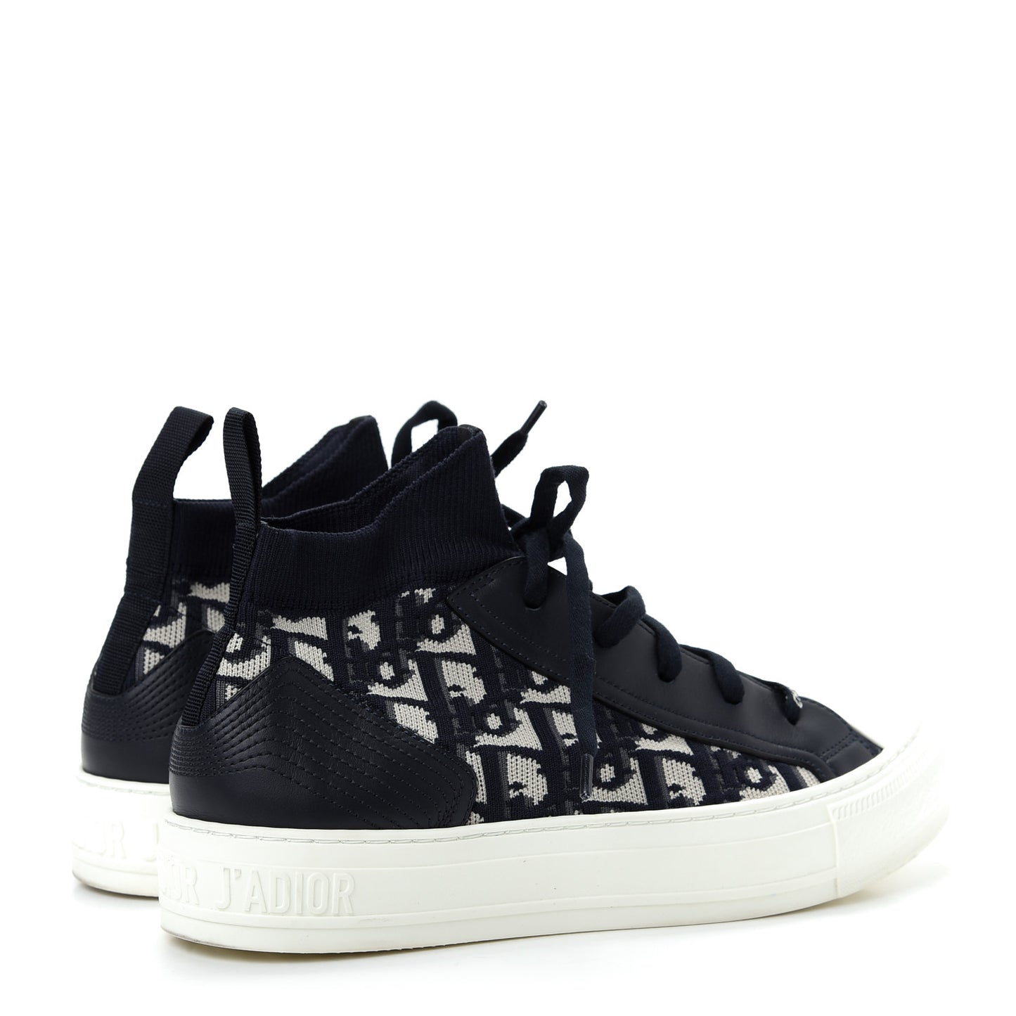 Technical Knit Calfskin Oblique Womens Walk'n Dior Mid Top Sneakers 38.5 Deep Blue