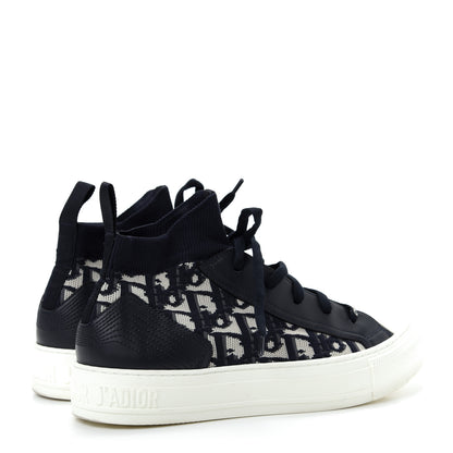 Christian Dior Technical Knit Calfskin Oblique Womens Walk'n Dior Mid Top Sneakers 38.5 Deep Blue 4 of 11