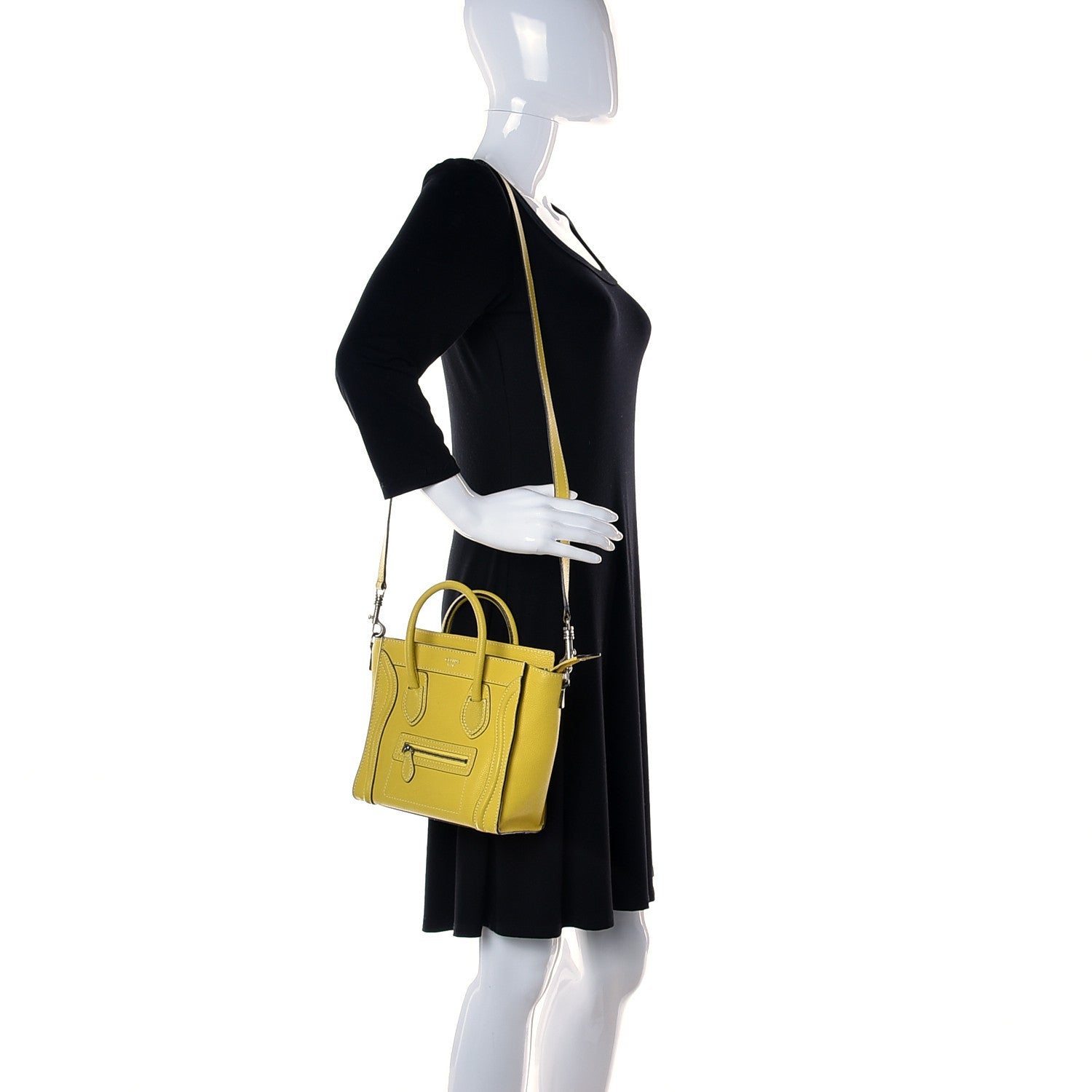 Celine Drummed Calfskin Nano Luggage Citron 2 of 13