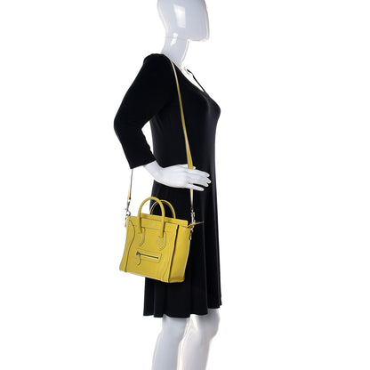 Celine Drummed Calfskin Nano Luggage Citron 2 of 13