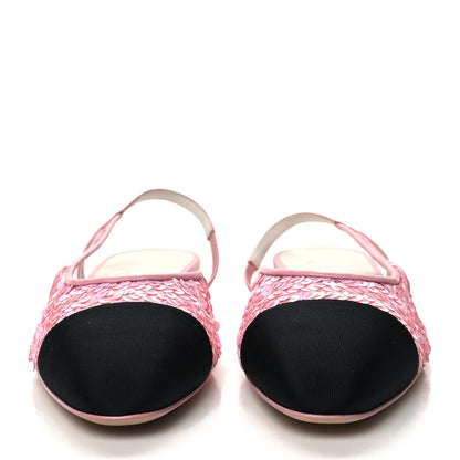 Chanel Sequins Satin Cap Toe CC Slingback Flat 38 Pink Black 2 of 8