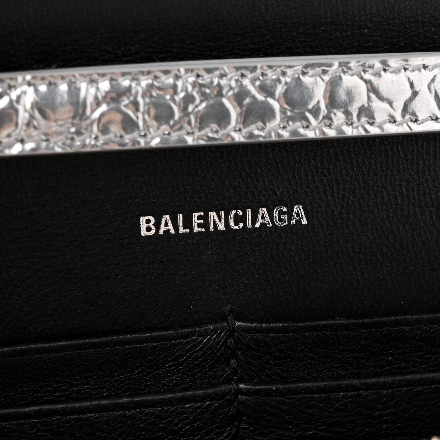 Metallic Calfskin Crocodile Embossed Hourglass Chain Bag Silver