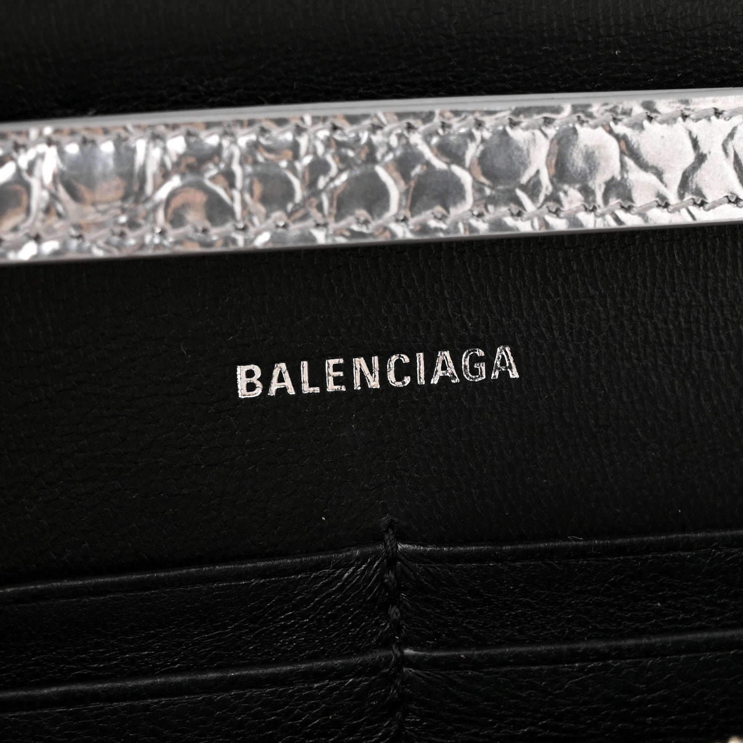 Balenciaga Metallic Calfskin Crocodile Embossed Hourglass Chain Bag Silver 6 of 13
