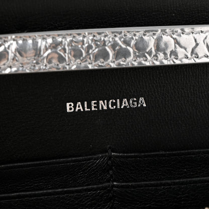 Balenciaga Metallic Calfskin Crocodile Embossed Hourglass Chain Bag Silver 6 of 13