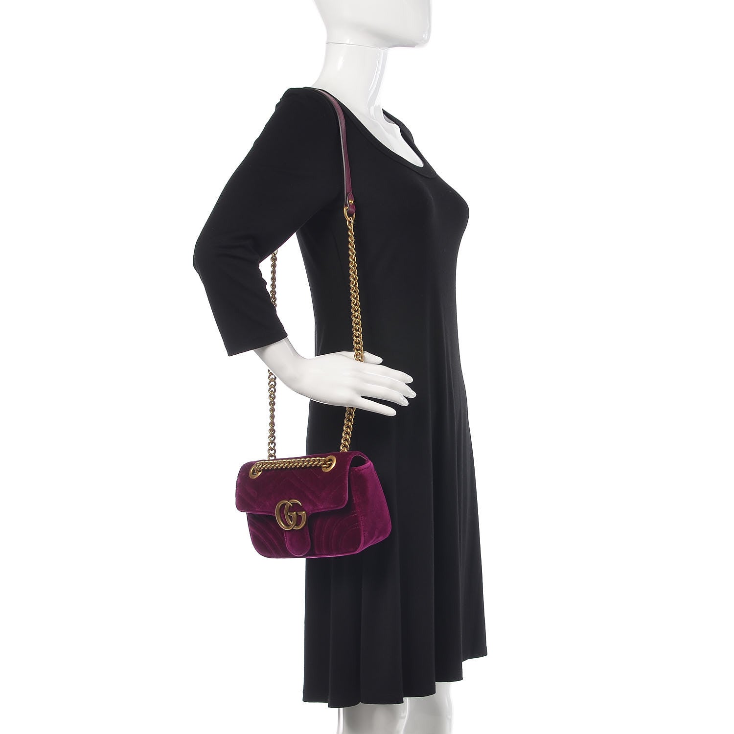 Gucci Velvet Matelasse Mini GG Marmont Shoulder Bag Fuchsia Violet Cyclamen 2 of 10