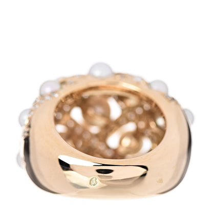 Chanel 18K Yellow Gold Diamond Akoya Pearl Baroque Matelasse Ring 52 6 4 of 5