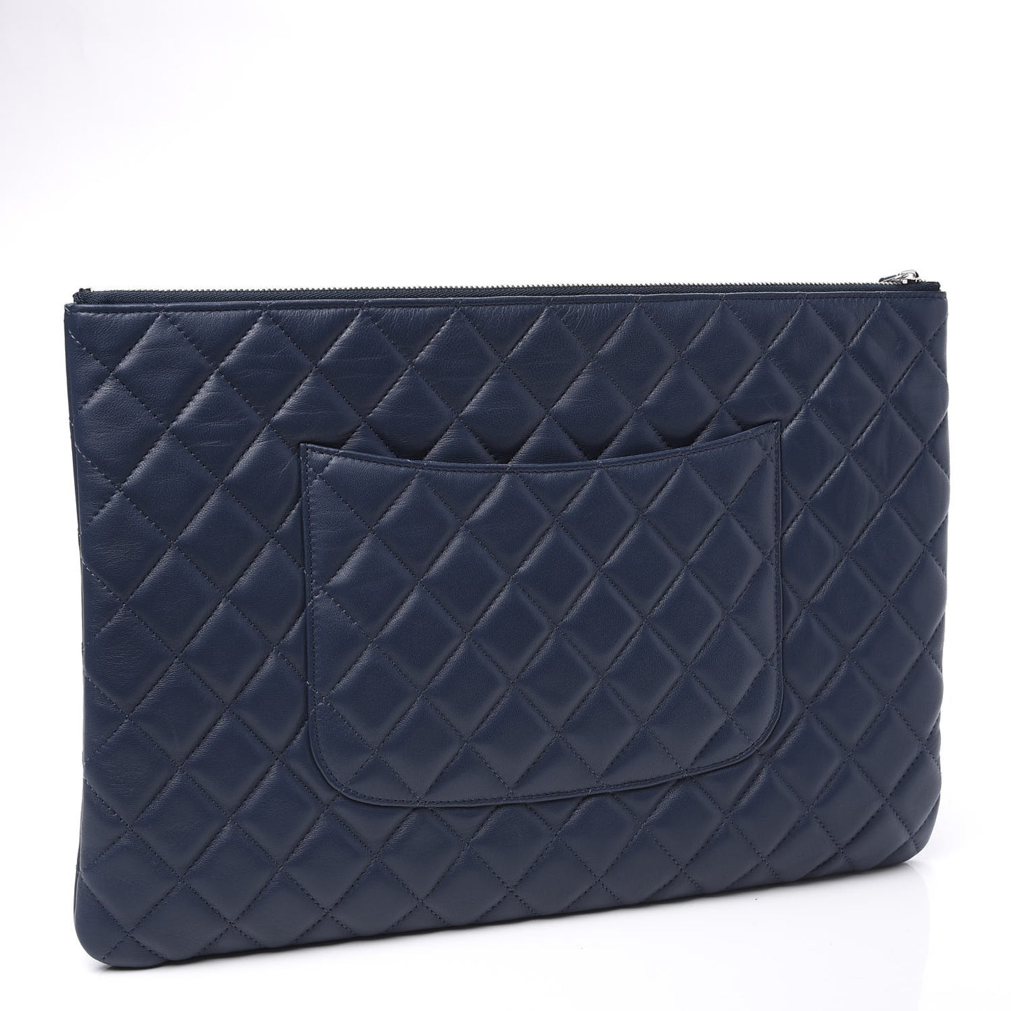 Lambskin Quilted Large Cosmetic Case Navy