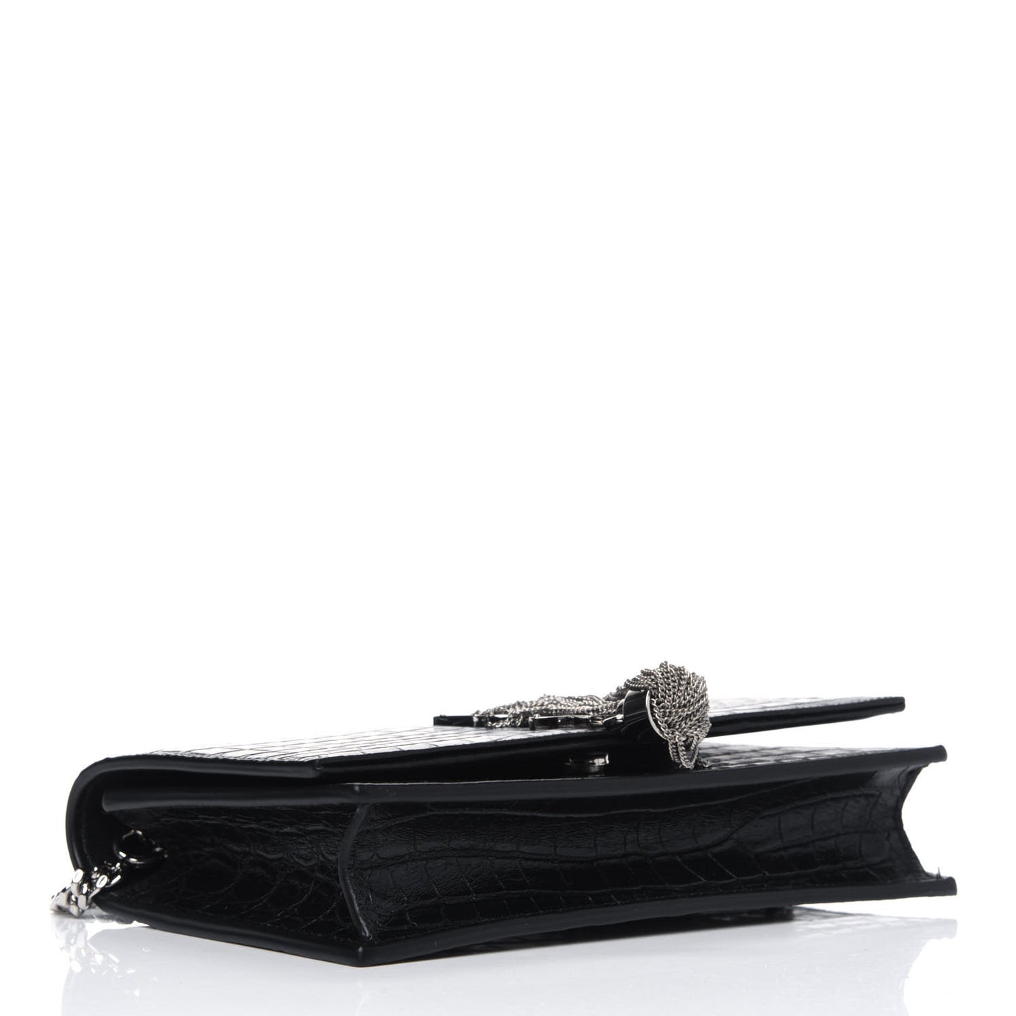 Calfskin Crocodile Embossed Kate Monogram Tassel Chain Wallet Black