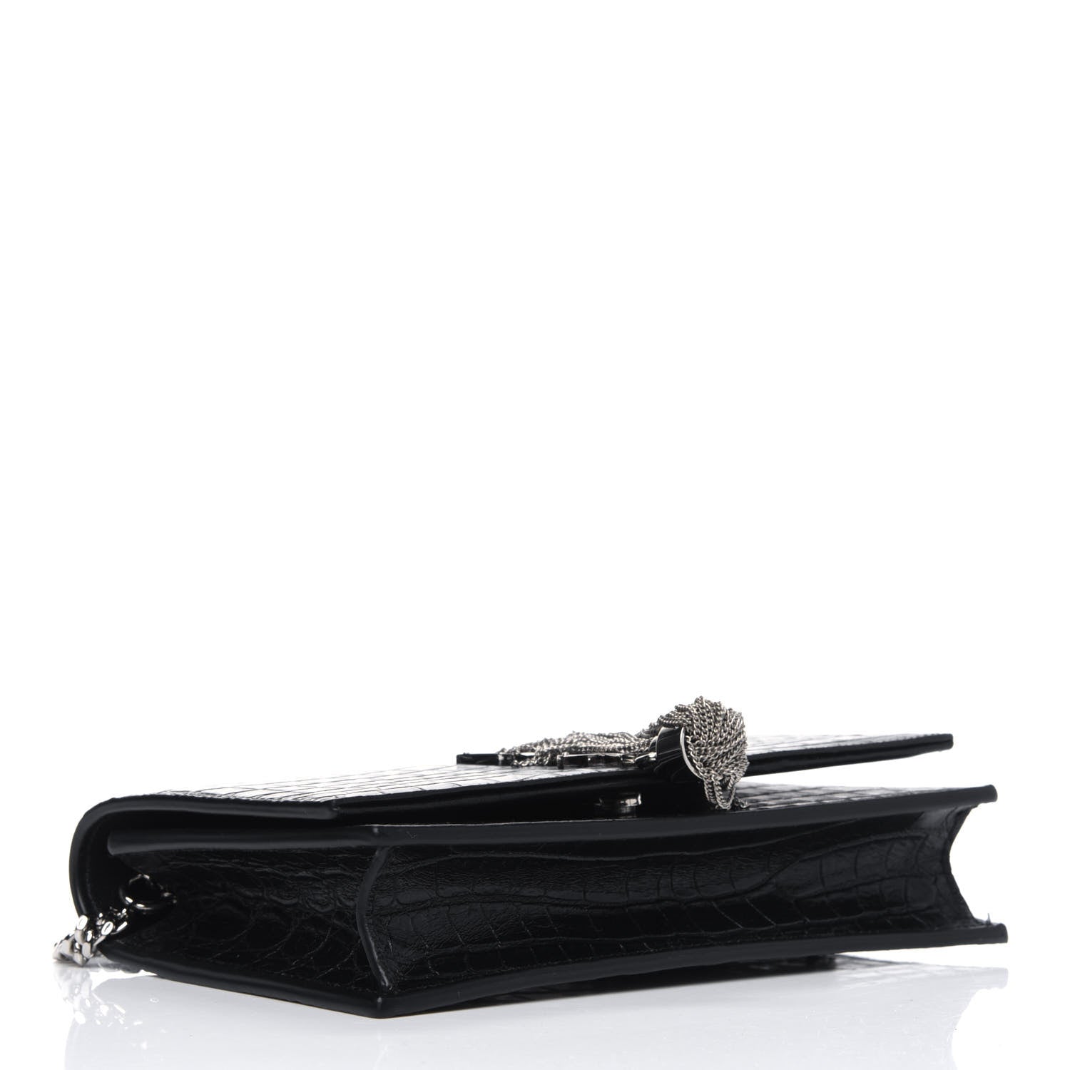 Saint Laurent Calfskin Crocodile Embossed Kate Monogram Tassel Chain Wallet Black 4 of 4
