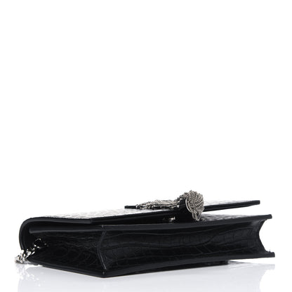 Saint Laurent Calfskin Crocodile Embossed Kate Monogram Tassel Chain Wallet Black 4 of 4