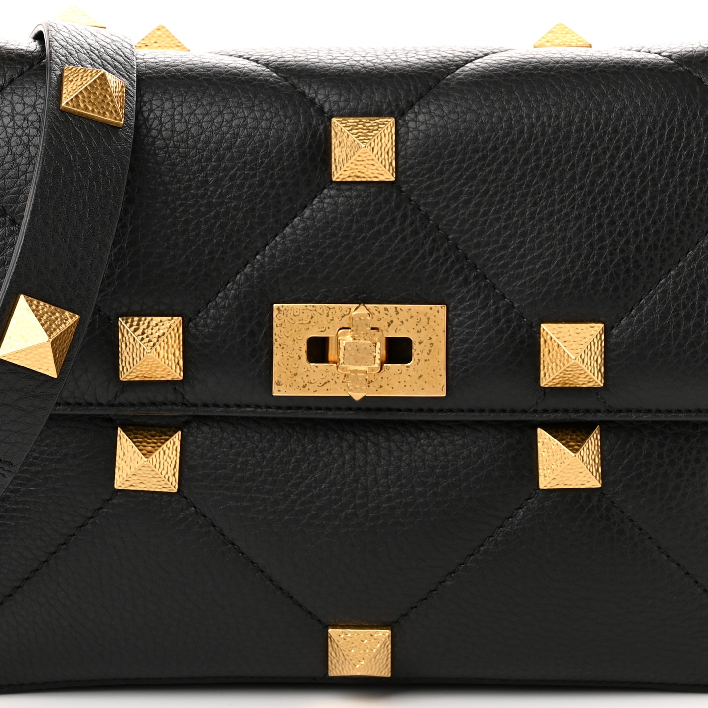 Grained Calfskin Large Roman Stud Shoulder Bag Black