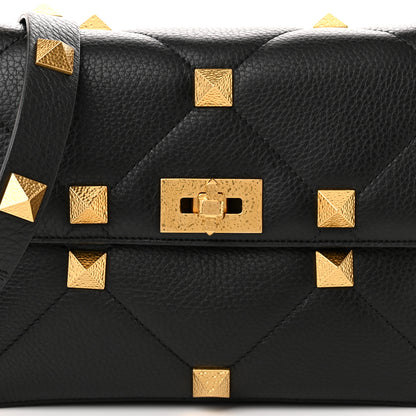 Valentino Garavani Grained Calfskin Large Roman Stud Shoulder Bag Black 7 of 9