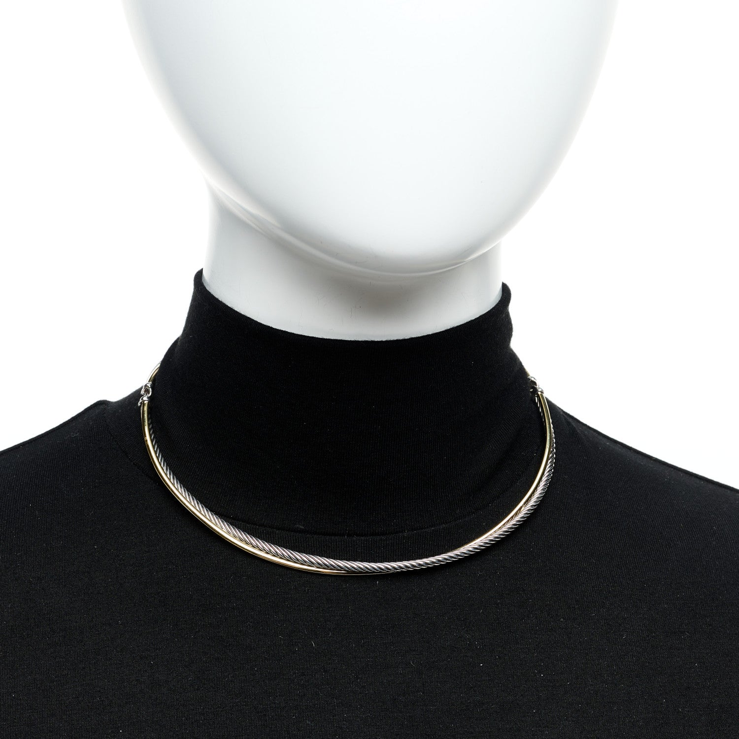David Yurman Sterling Silver 18K Yellow Gold Crossover Cable Choker Necklace 2 of 4