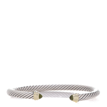 David Yurman Sterling Silver 14K Yellow Gold Peridot 5mm Cable Classics Petite Color Bracelet 1 of 5