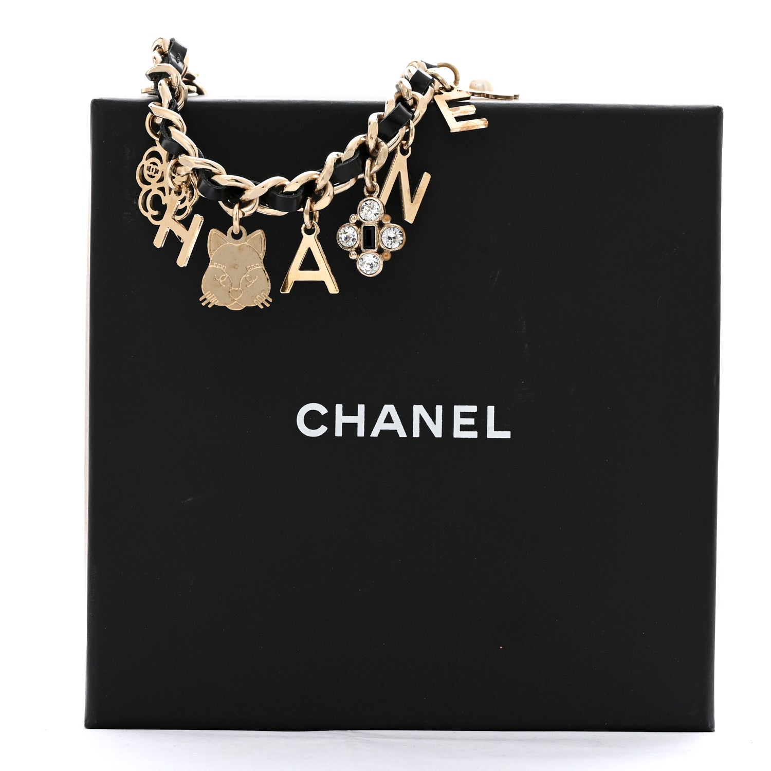 Chanel Metal Lambskin Crystal Chain CC Charms Bracelet Gold Black 7 of 7